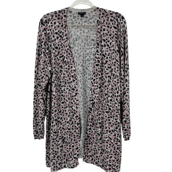 torrid Sweaters - Torrid Womens Pink Grey Leopard Print Open Front Long Cardigan Sweater Size 1